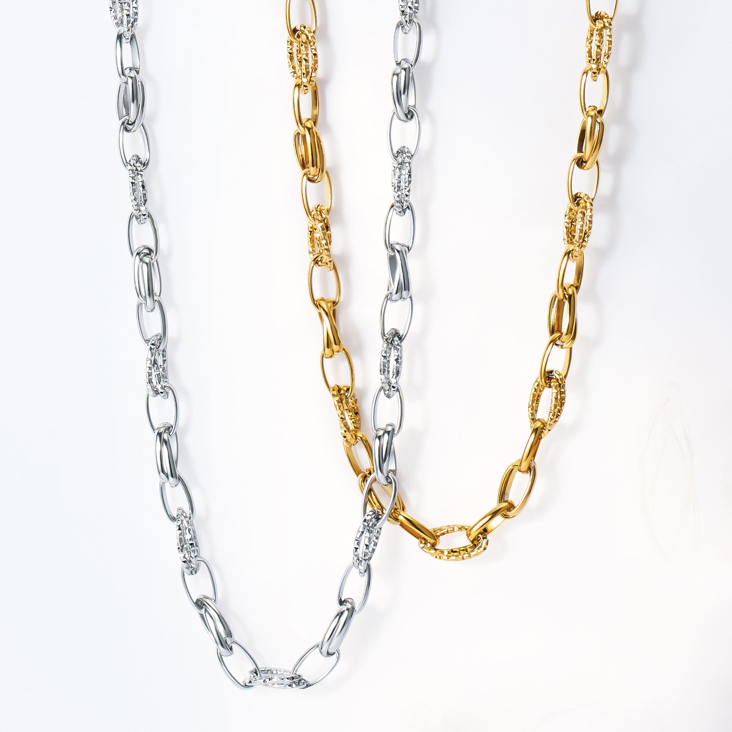 デルークス ステンレス カットパーツミックス ボリューム チェーンネックレス