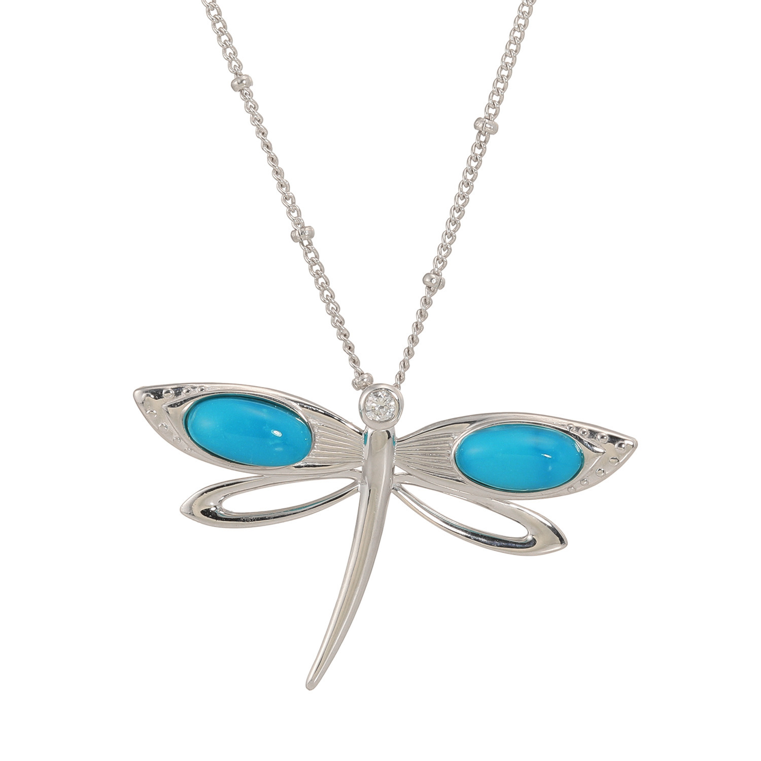 ドラマチック・ターコイズ シルバー アリゾナ産ターコイズ＆ ＣＺ トンボモティーフ ペンダントブローチ＆ ネックレス