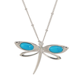 ドラマチック・ターコイズ シルバー アリゾナ産ターコイズ＆ ＣＺ トンボモティーフ ペンダントブローチ＆ ネックレス