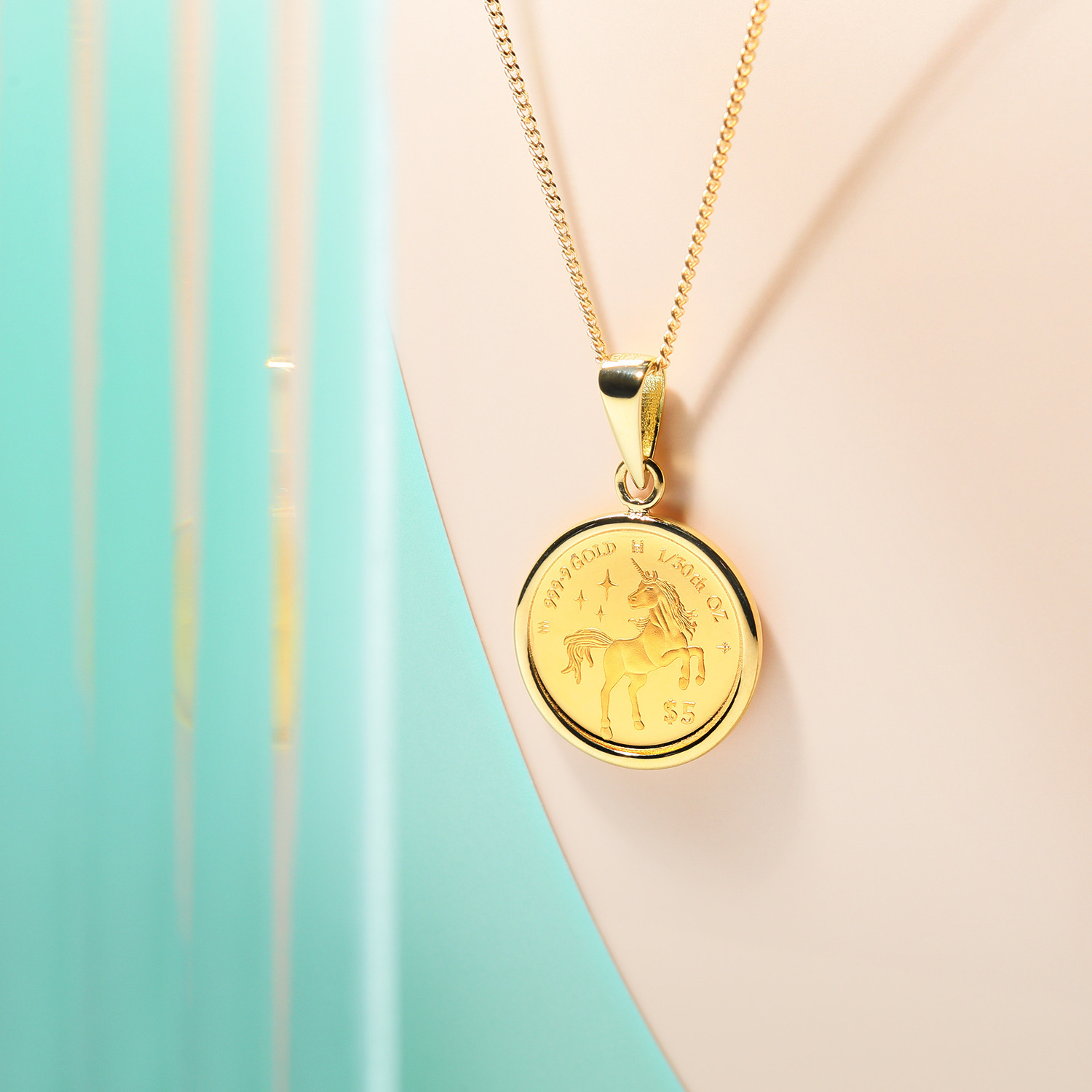 祈平 ロイヤルミント製造 １／３０オンス 純金ユニコーンコイン ペンダントトップ