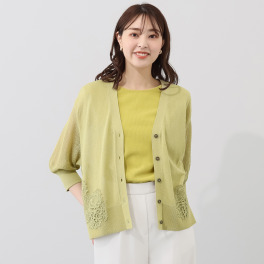 アトリエ　クース 涼しさと華やかさ どちらもかなえる メッシュレース ニットカーディガン