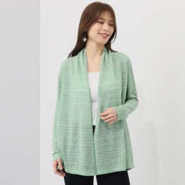 ソアージュ フレンチリネン１００％ リニフィッチオ社製糸使用 ボーダー透かし柄 トッパーカーディガン
