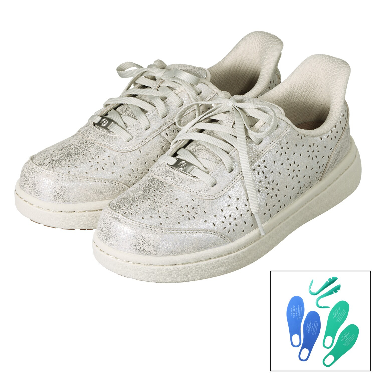 オーソフィート 足の専門家も認める 着脱簡単！歩きやすい！ キラキラ光沢で華やか 花柄パンチングシューズ