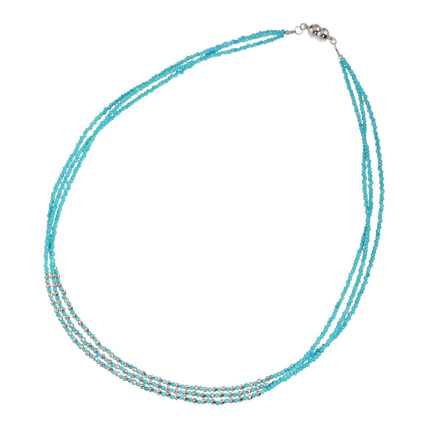 ドラマチック・ターコイズ シルバー アリゾナ産ターコイズ ファセットビーズ ３連ネックレス