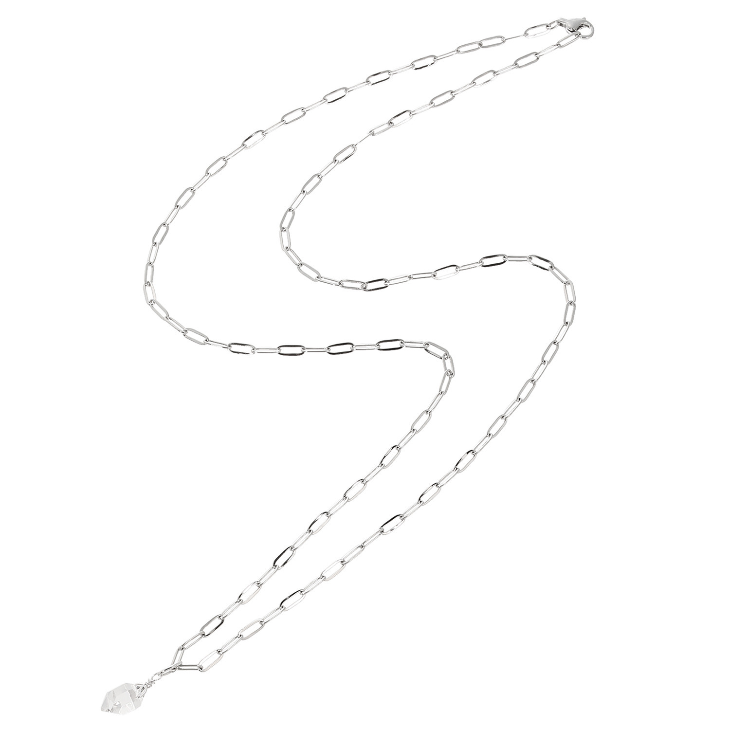 ハーキマーダイヤモンド １０ｍｍＵＰ ロッククリスタルクォーツ ステンレス クリップチェーン アレンジロングペンダント