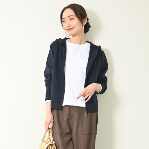 元町ゼラール きちんと＆きれい見え ふんわりコットン混 ラメアクセント ニットパーカー