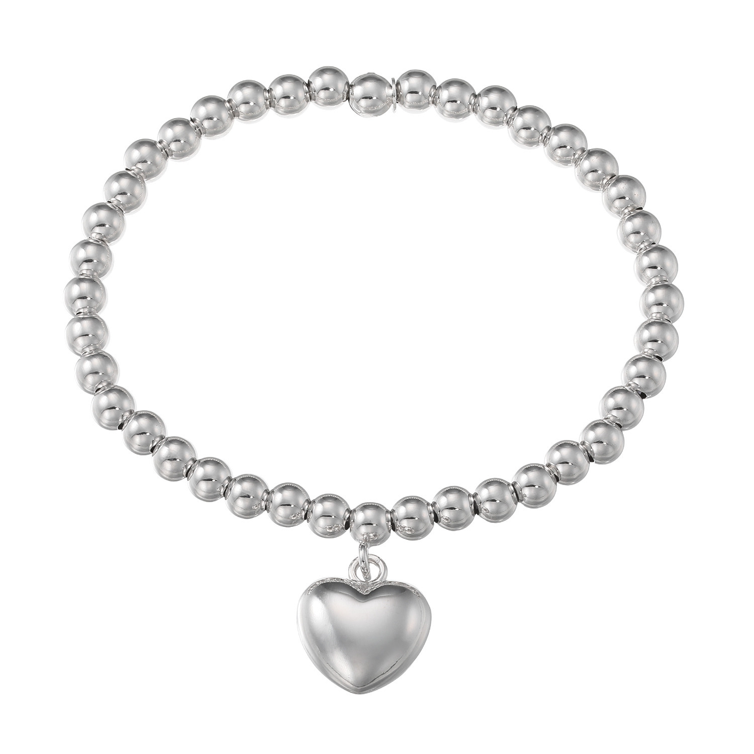 エクセラ イタリアン・シルバー ２層コーティング ハートチャームアクセント イラスティック ブレスレット
