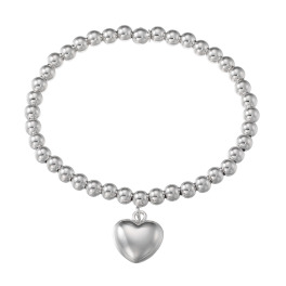 エクセラ イタリアン・シルバー ２層コーティング ハートチャームアクセント イラスティック ブレスレット