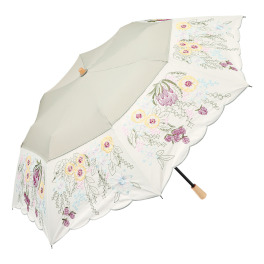 シノワズリーモダン 花束みたいな刺しゅう 晴雨兼用 折りたたみ傘