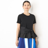 ブルーコレクション リボンデザイン アシンメトリー ペプラムトップス