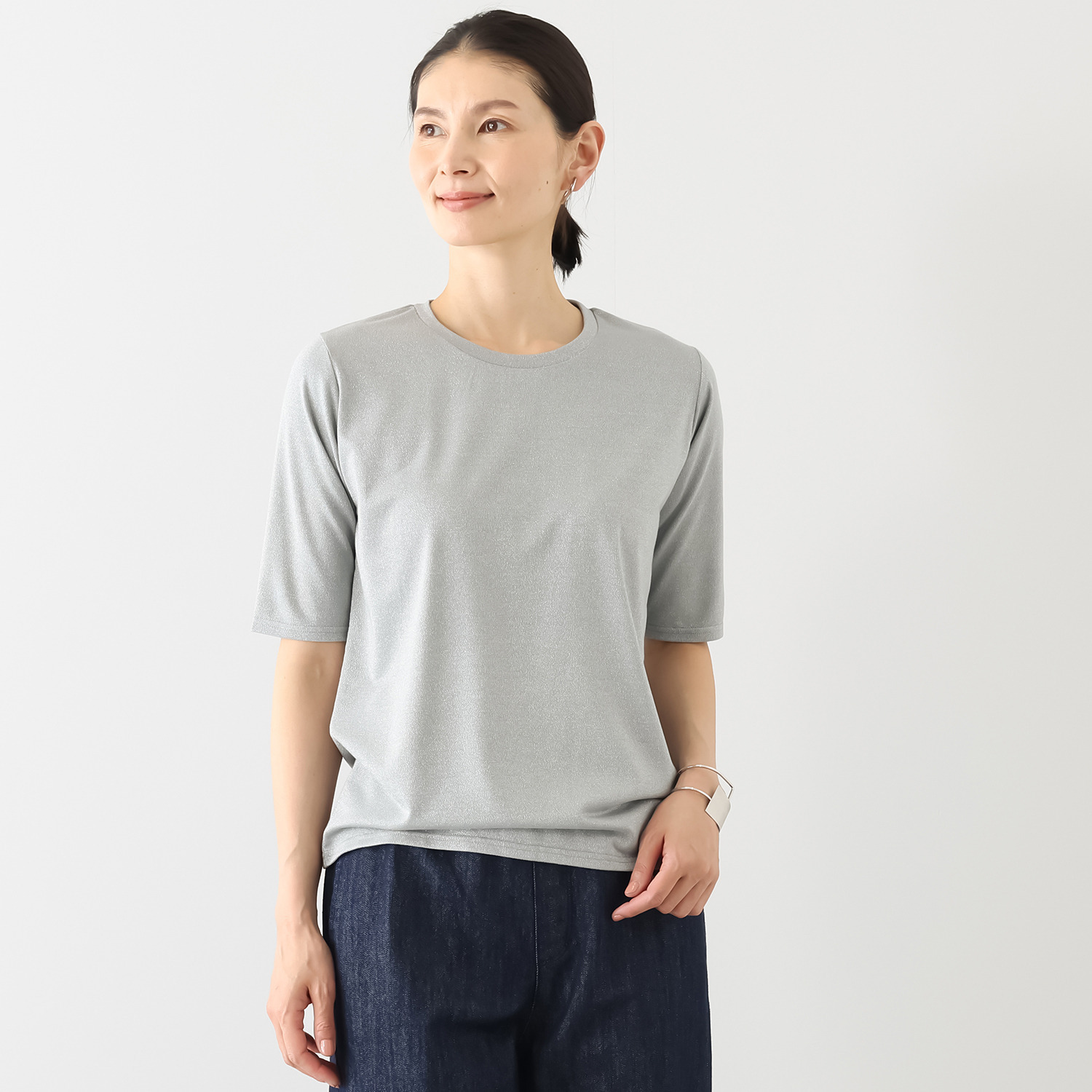 ネクストリー 五分袖 ラメカットソー プルオーバー