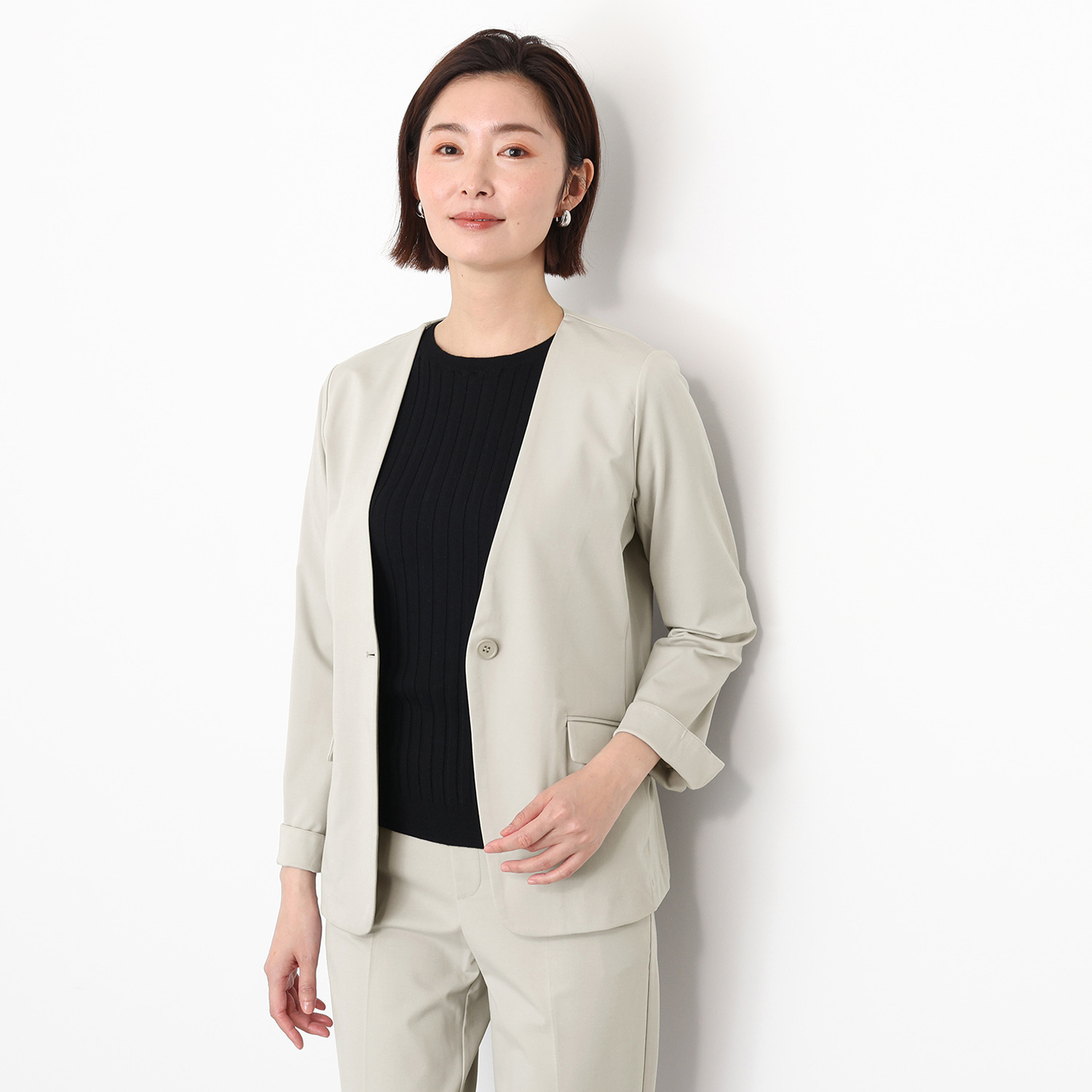 アンリック　オー　ブルー ハイゲージジャージー スタイリッシュ ノーカラージャケット