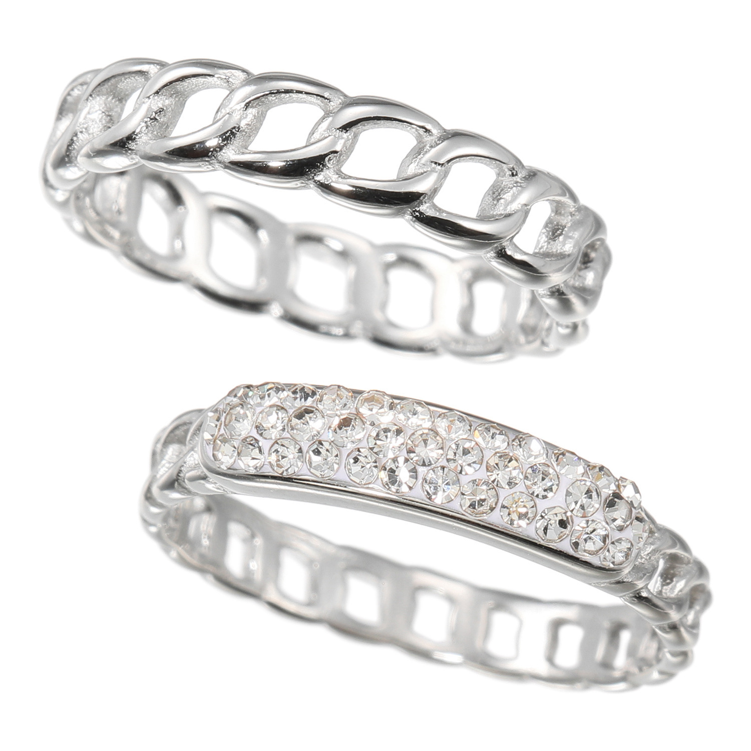 エービーステン ステンレス ビジュウ チェーンデザイン リング２本セット