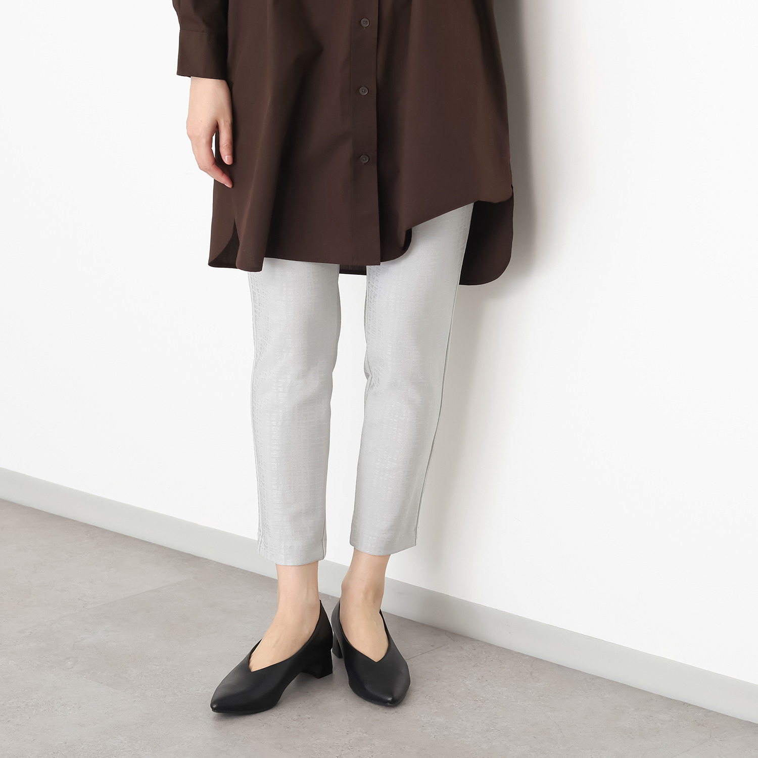 ピーツー 変形格子ジャガード プレミアムシャイニー アンクルパンツ ＜股下６４ｃｍ＞