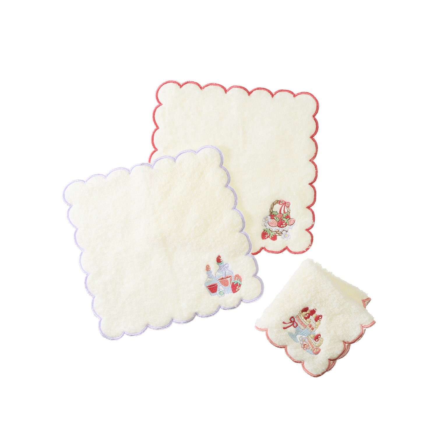かわいい雑貨屋さん グロリア 無撚糸 いちご刺しゅう ハンカチ３枚セット