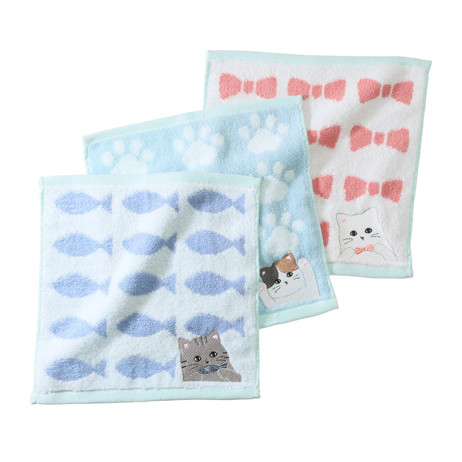 かわいい雑貨屋さん グロリア 無撚糸 ねこ柄 ハンカチ3枚セット