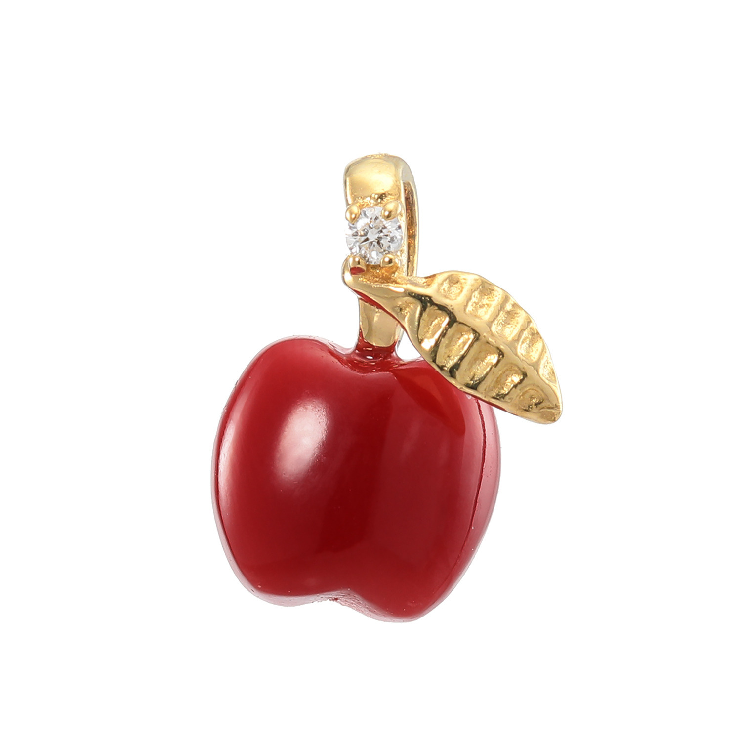 香瑚 １８Ｋ 高知県産血赤珊瑚＆ ダイヤモンド フルーツモティーフ ペンダントトップ