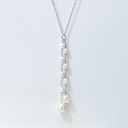 ペレフェリーク シルバー 淡水パール ツインフリンジデザイン ネックレス