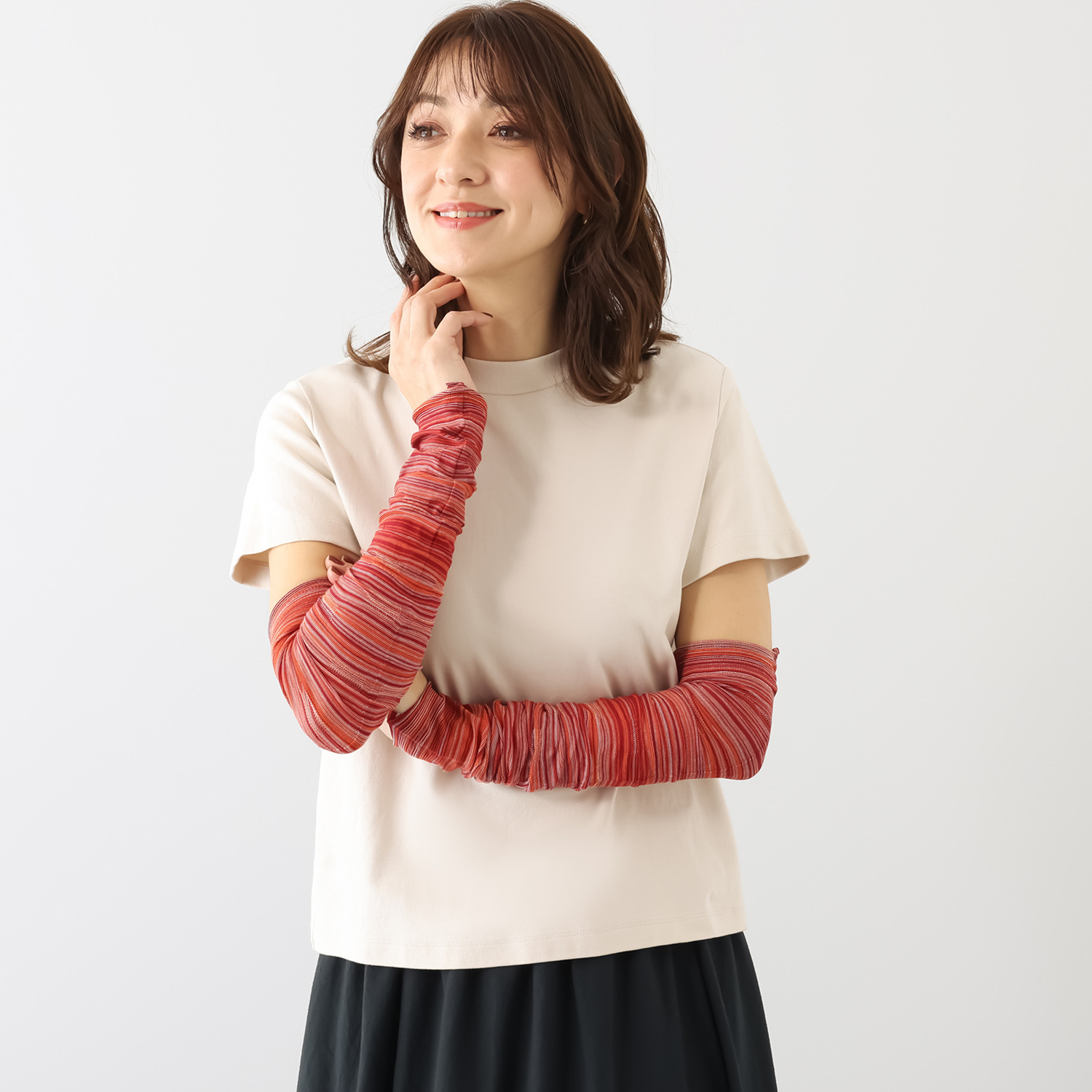 プレセントーア ＵＶカット・静電気防止 日本製　無縫製ジャージー 表情豊かなテキスタイルの アーム＆レッグカバー