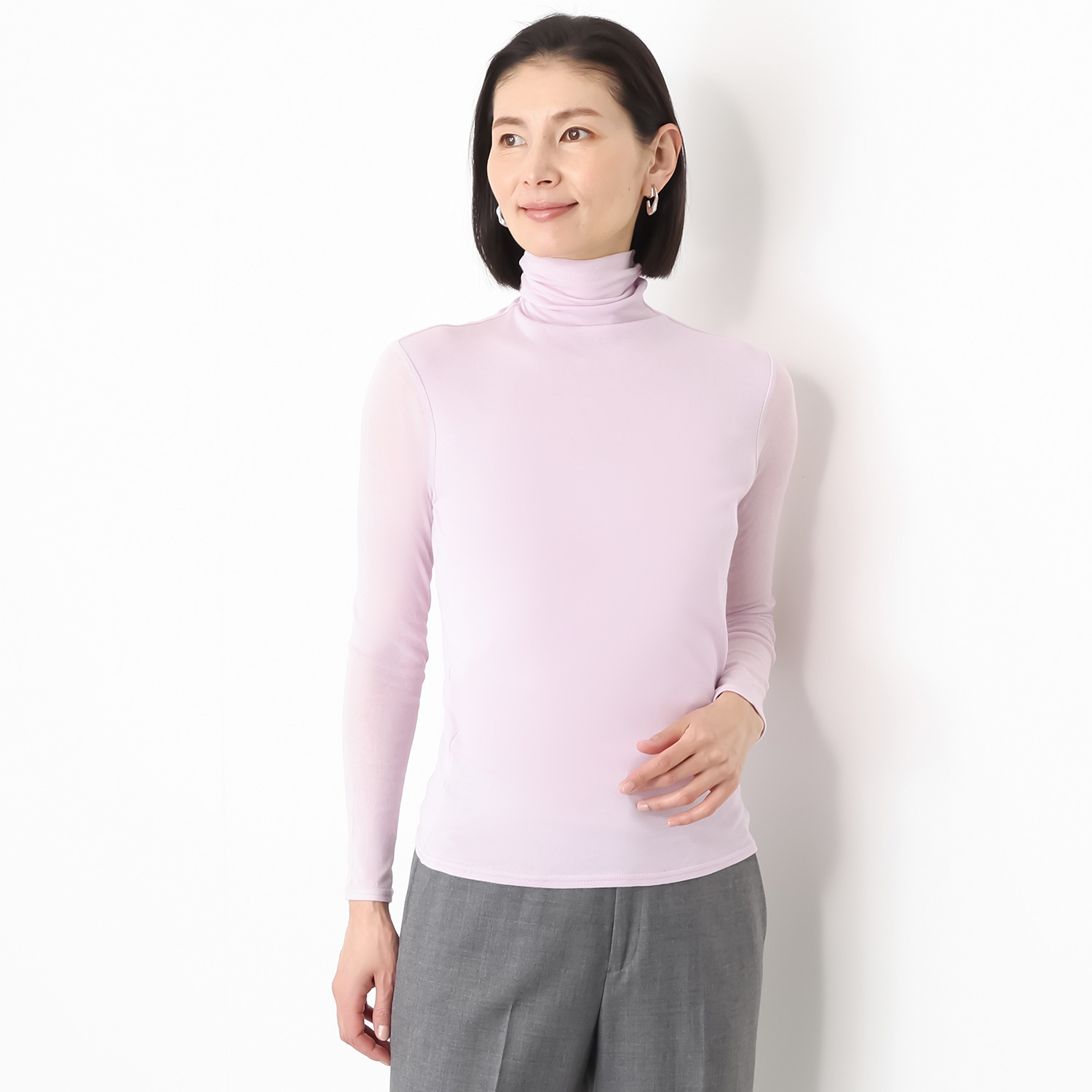 天使の綿シフォン 四六時中着たくなる！ 極上の肌触り！ ボトルネック 一重長袖プルオーバー