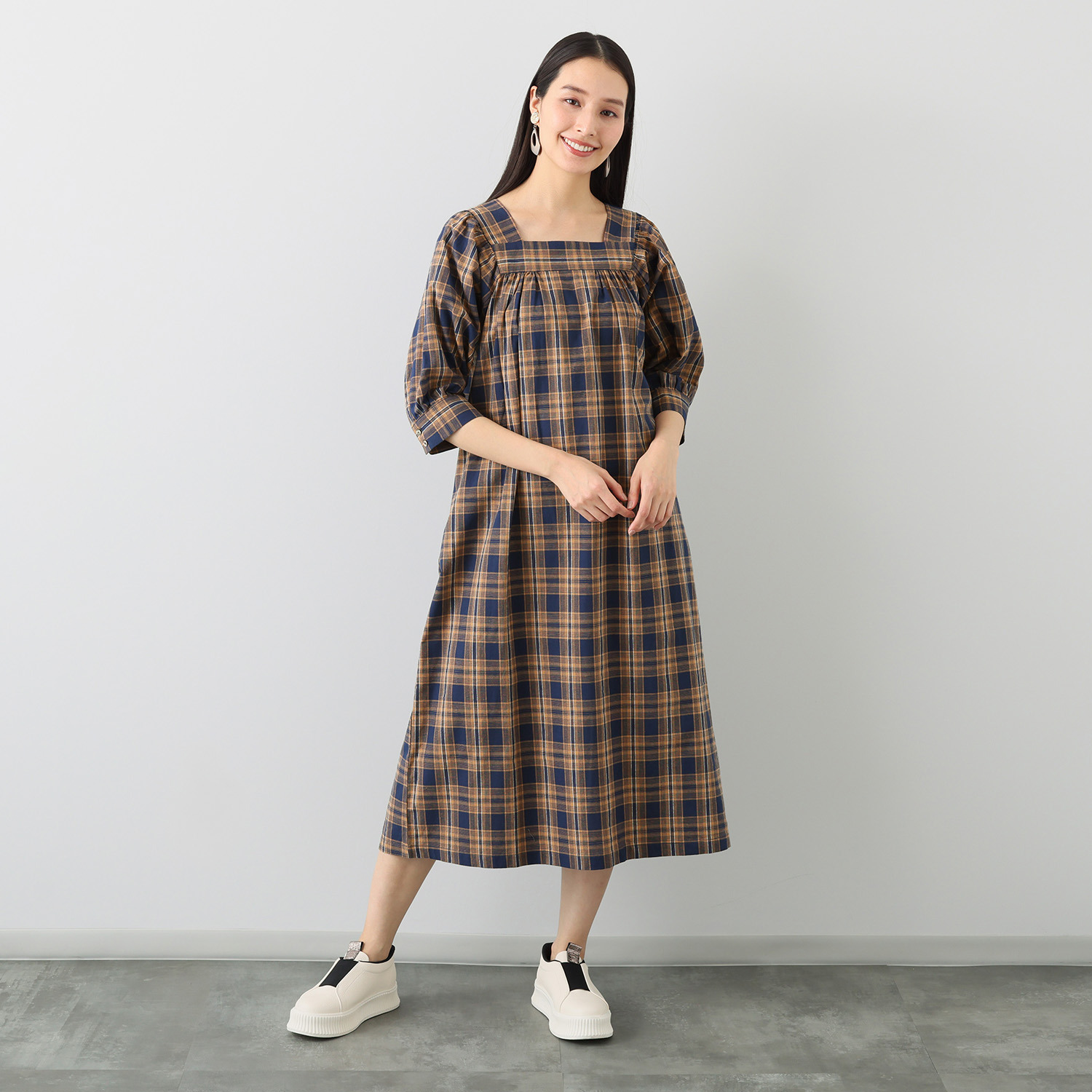 えいじゃ スクエアネック ギャザーワンピース- ショップチャンネル