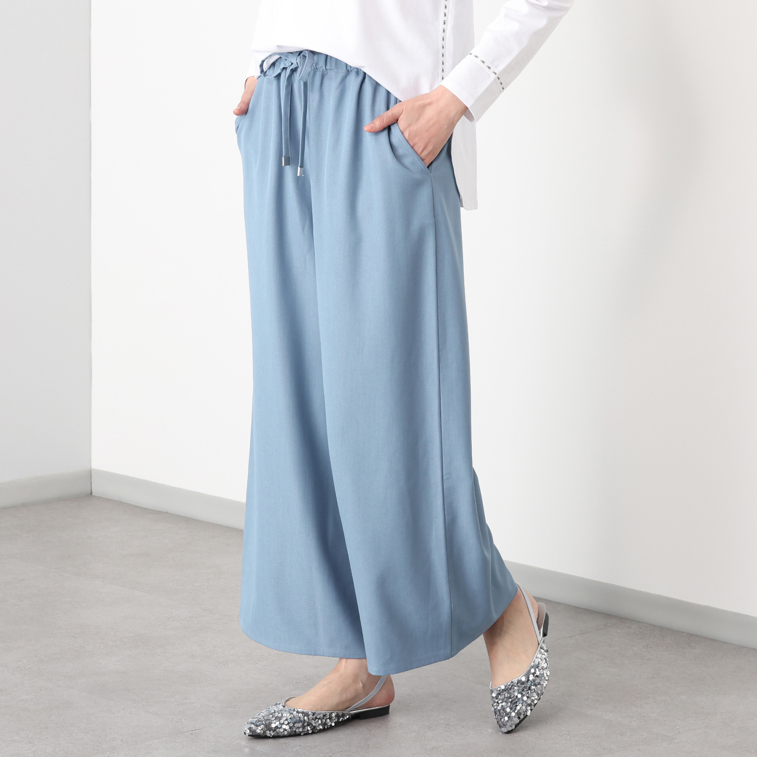 イシカワラボ★ヒトミ ストレッチツイル ドロストアクセント セミワイドパンツ