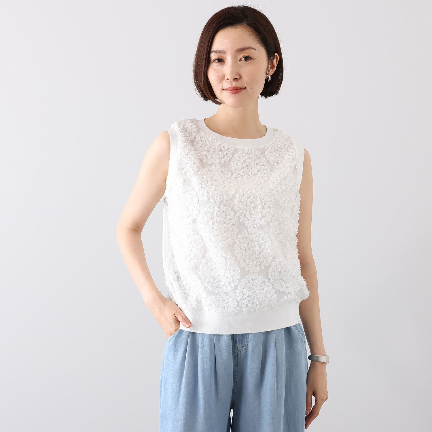 スタイル・ラヴィー テープ刺しゅう リブ編アクセント プルオーバー