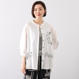 スタイル・ラヴィー ガーリー刺しゅう＆ バックアクセント 羽織りにも便利 バンドカラー コットンシャツ