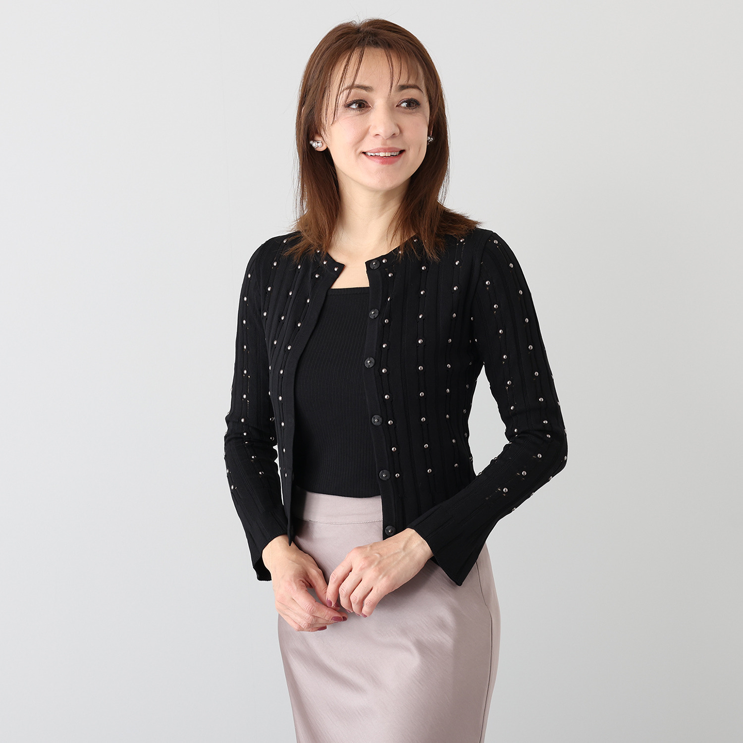 クリス・セリーン セラミックパール 立体リブ変化編 カーディガン