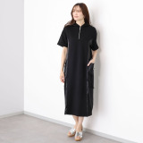 ヘブンアンドアース サテン切替 ハーフジップ フーディーワンピース