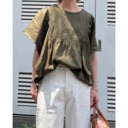 元町ゼラール リネン フリルスリーブ ブラウス