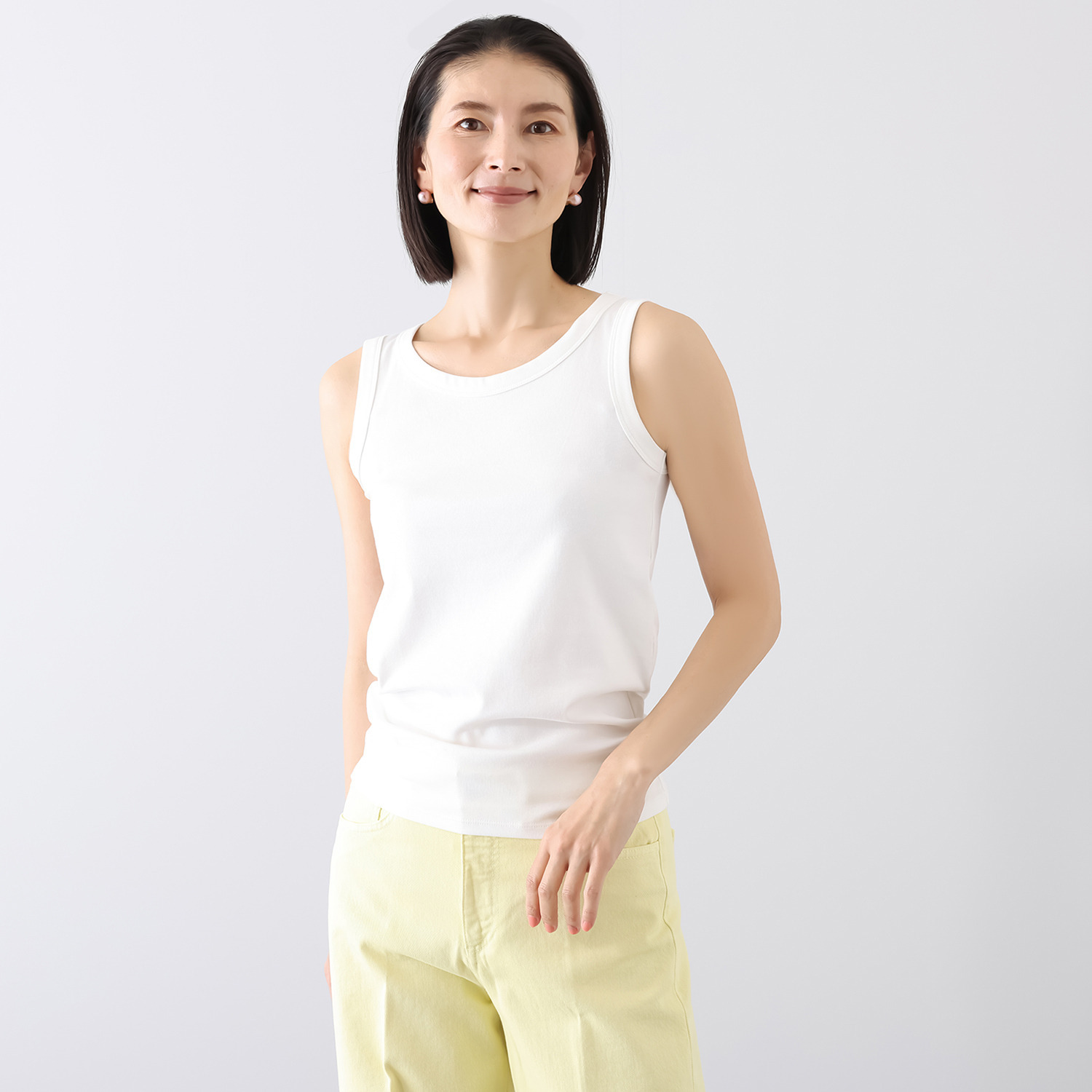 アントワブラン コットン混ストレッチ リブ編 タンクトップ