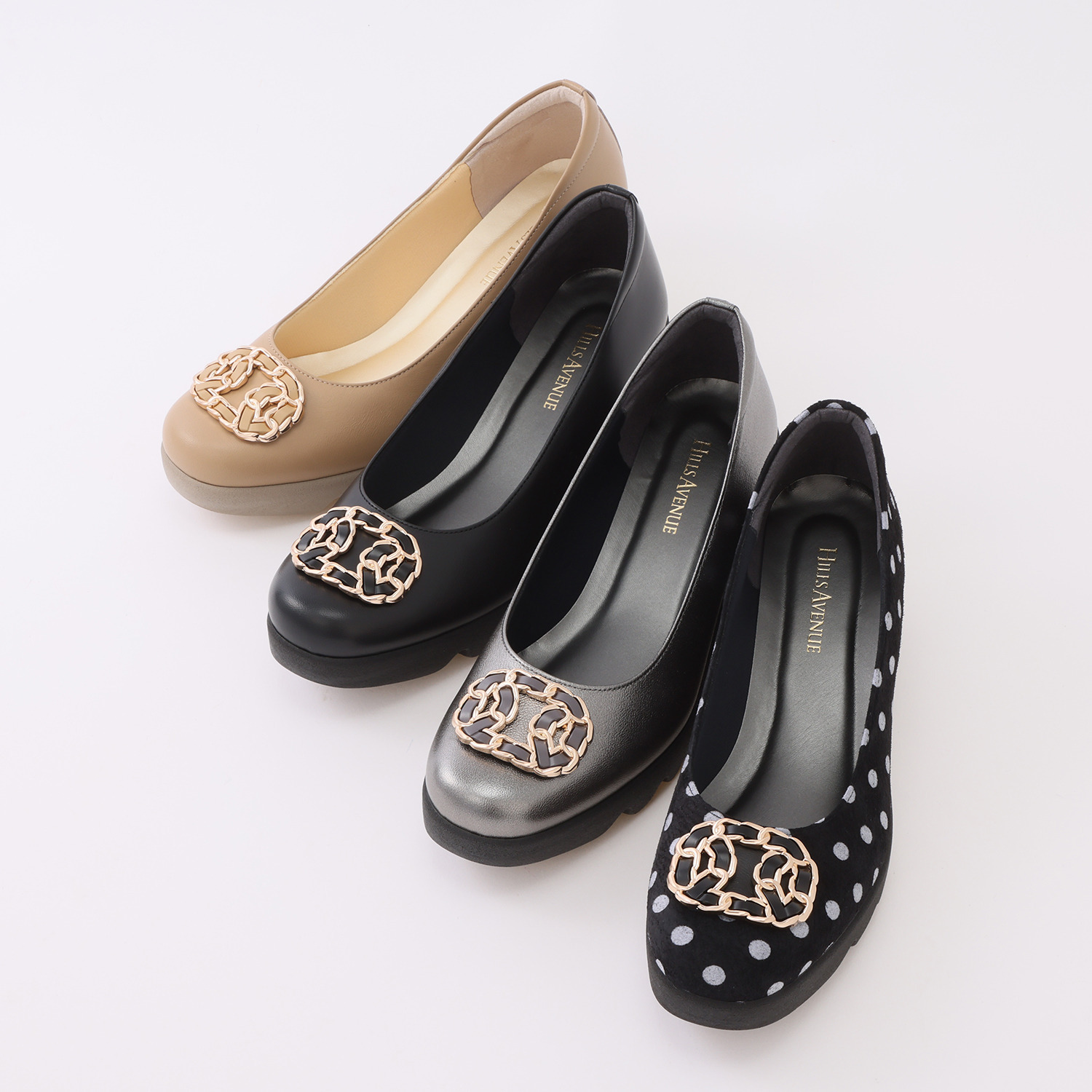 ヒルズアヴェニュー ＜日本製＞ レザー バックルデザイン ウェーブ