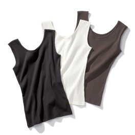 ジュエル オーガニックコットン混 ストレッチリブ編 前後２ウェイ タンクトップ３枚セット