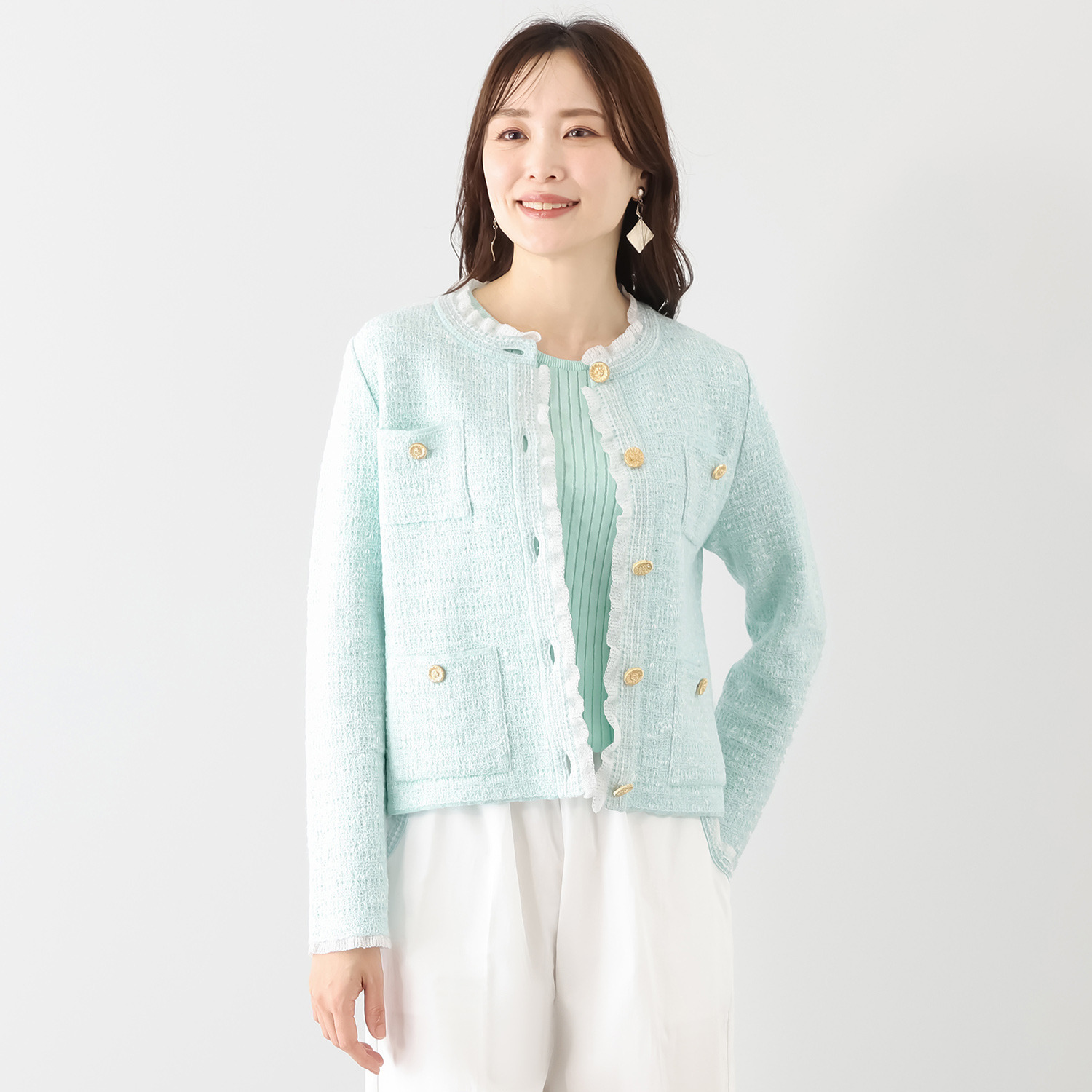 マルティジャーニ 日本製　匠の技 ツイードジャガード ニットジャケット