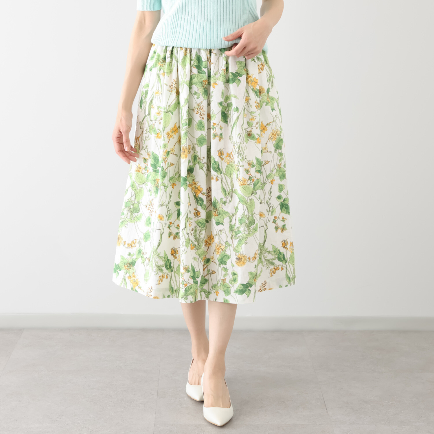 マルティジャーニ 日本製　匠の技 リネンコットン ボタニカルプリント スカート