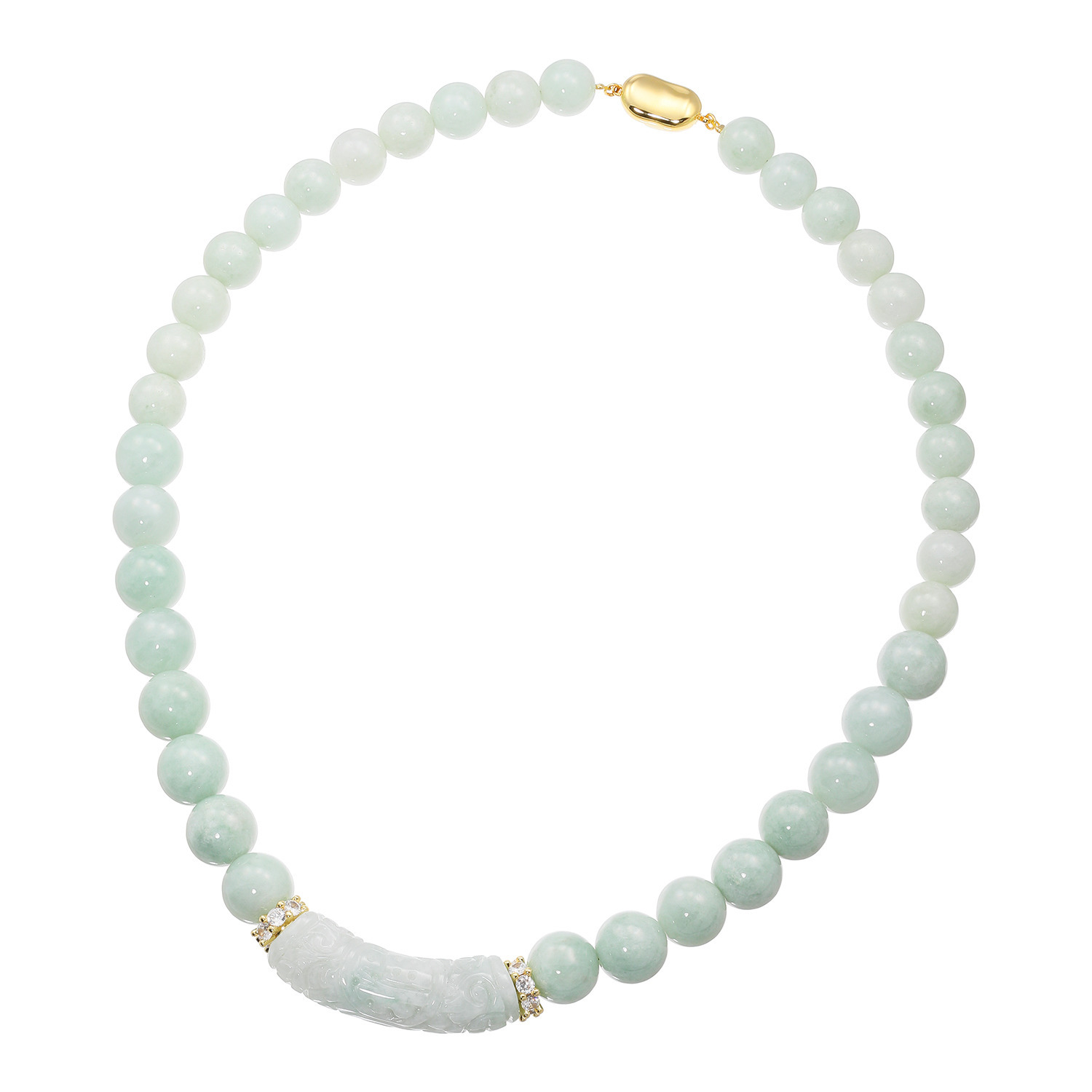 マスターストーン シルバー 無着色本翡翠 丸玉＆福彫りパーツ ネックレス