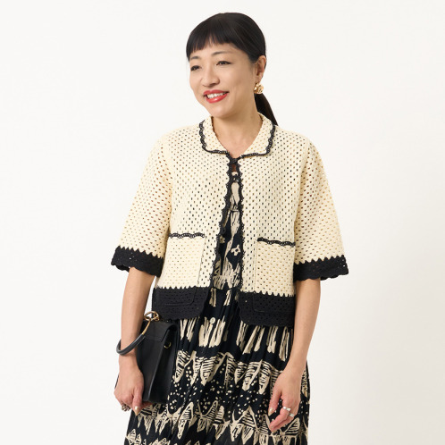 ミューリエ 都会派クラフト かぎ針編み風 デザインカーディガン