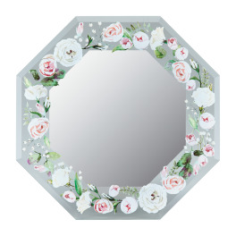 フローラルグラス 八角ミラー　Ｓサイズ ＜フレンチローズ＞