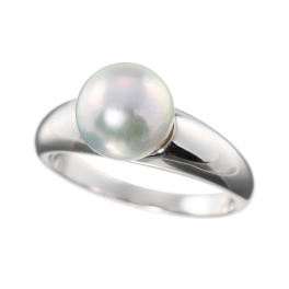 ブーレ シルバー 国産無調色 ナチュラルブルーグレー 大玉アコヤパール １粒デザインリング