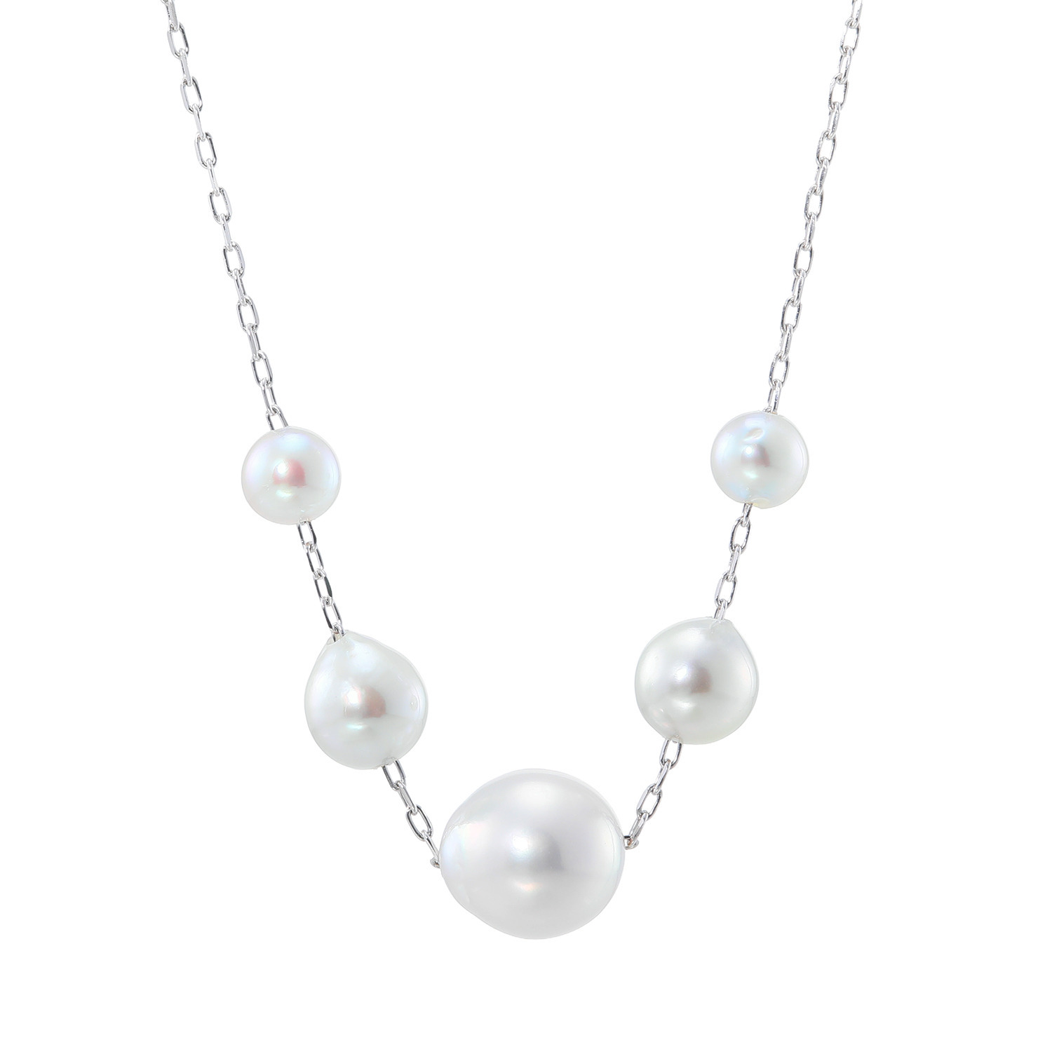 ブーレ シルバー 国産無調色 ナチュラルグレー アコヤパール グラデーションネックレス