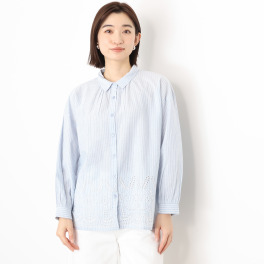エムエムオー ストライプ 刺しゅうアクセント ブラウス