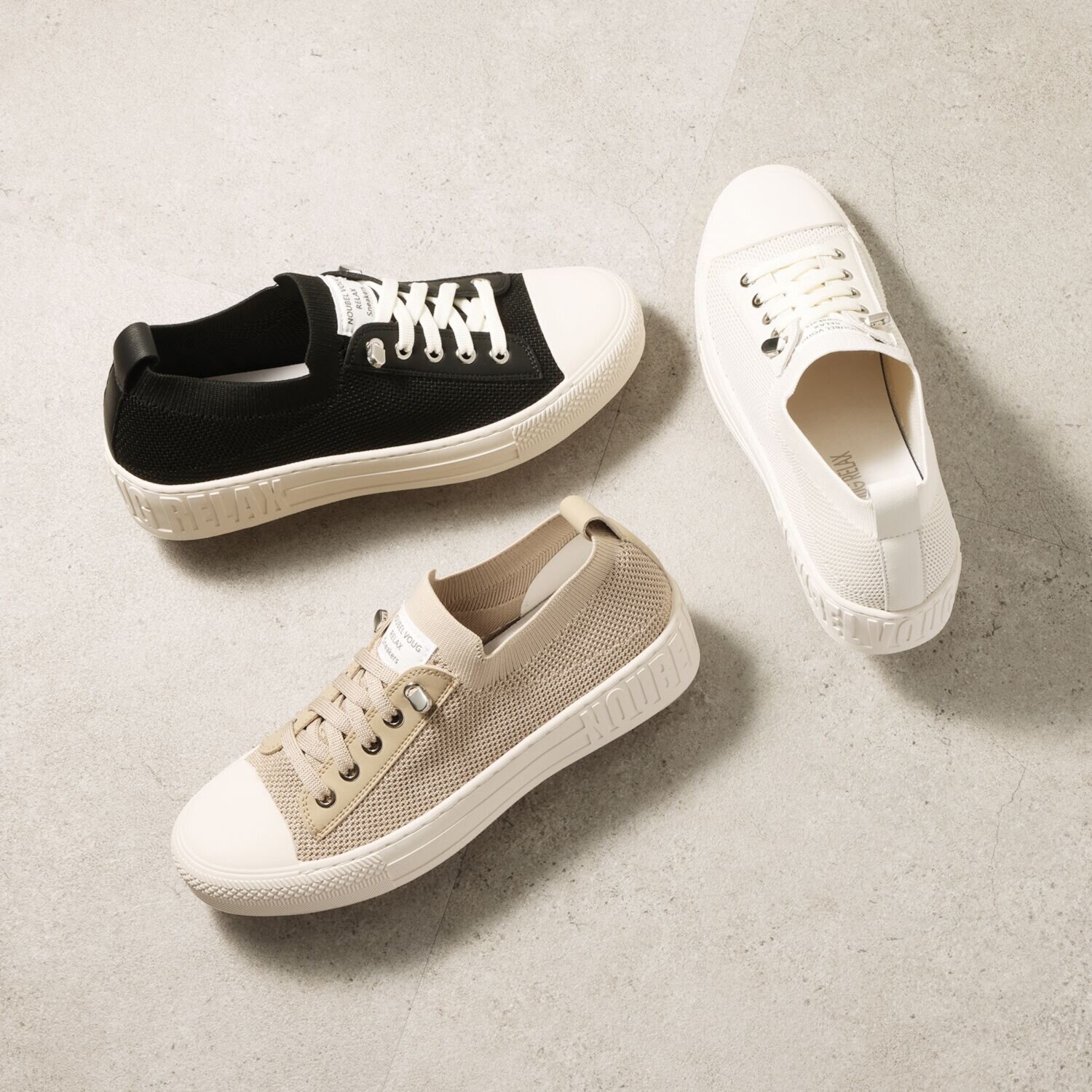 ヌーベルヴォーグ リュクスライン 牛革アクセント ニットスニーカー