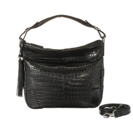 グラスクォーツ 日本製　クロコダイル タッセル＆ショルダー付 ハンドバッグ“ノービレ”