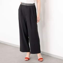 ラ　ヴァーグ　デトワール さらりとした麻のような 清涼感ある素材 大人のワイドシルエット ウエストバイカラー リラックスパンツ