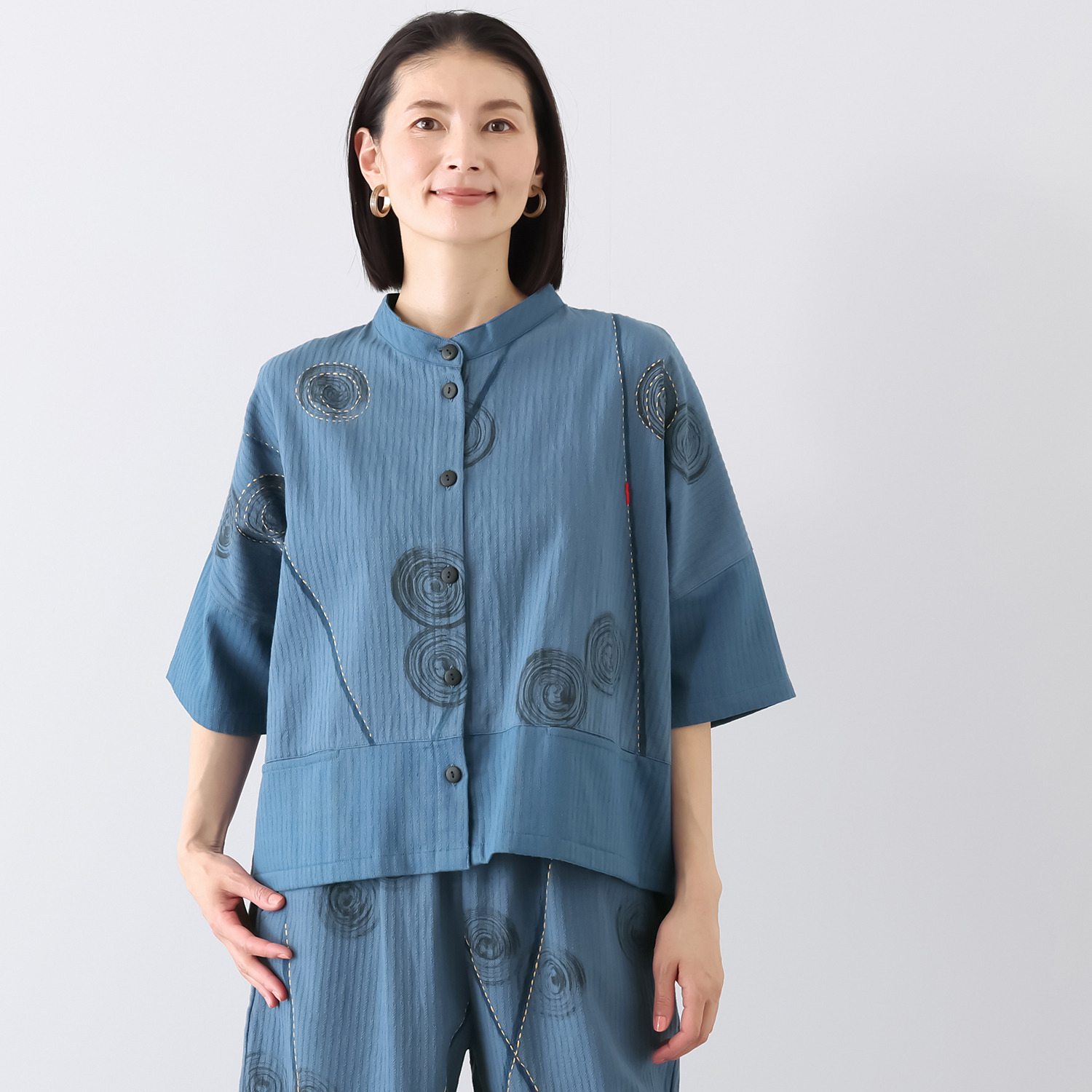 創作りょう うずまき柄 刺し子ブラウス