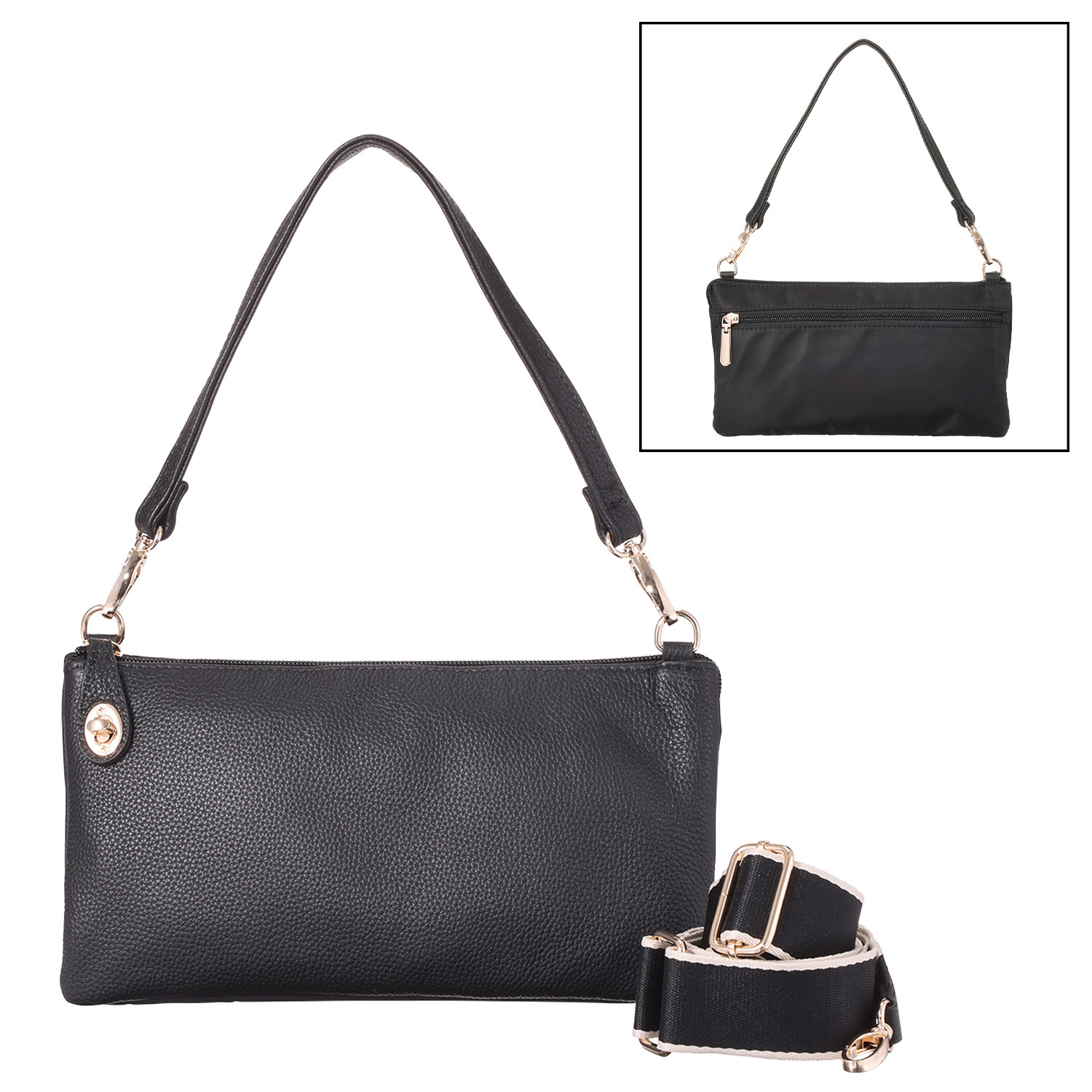 プラスステラ 牛革＆はっ水素材 前後どちらでも使える！ ショルダーバッグ