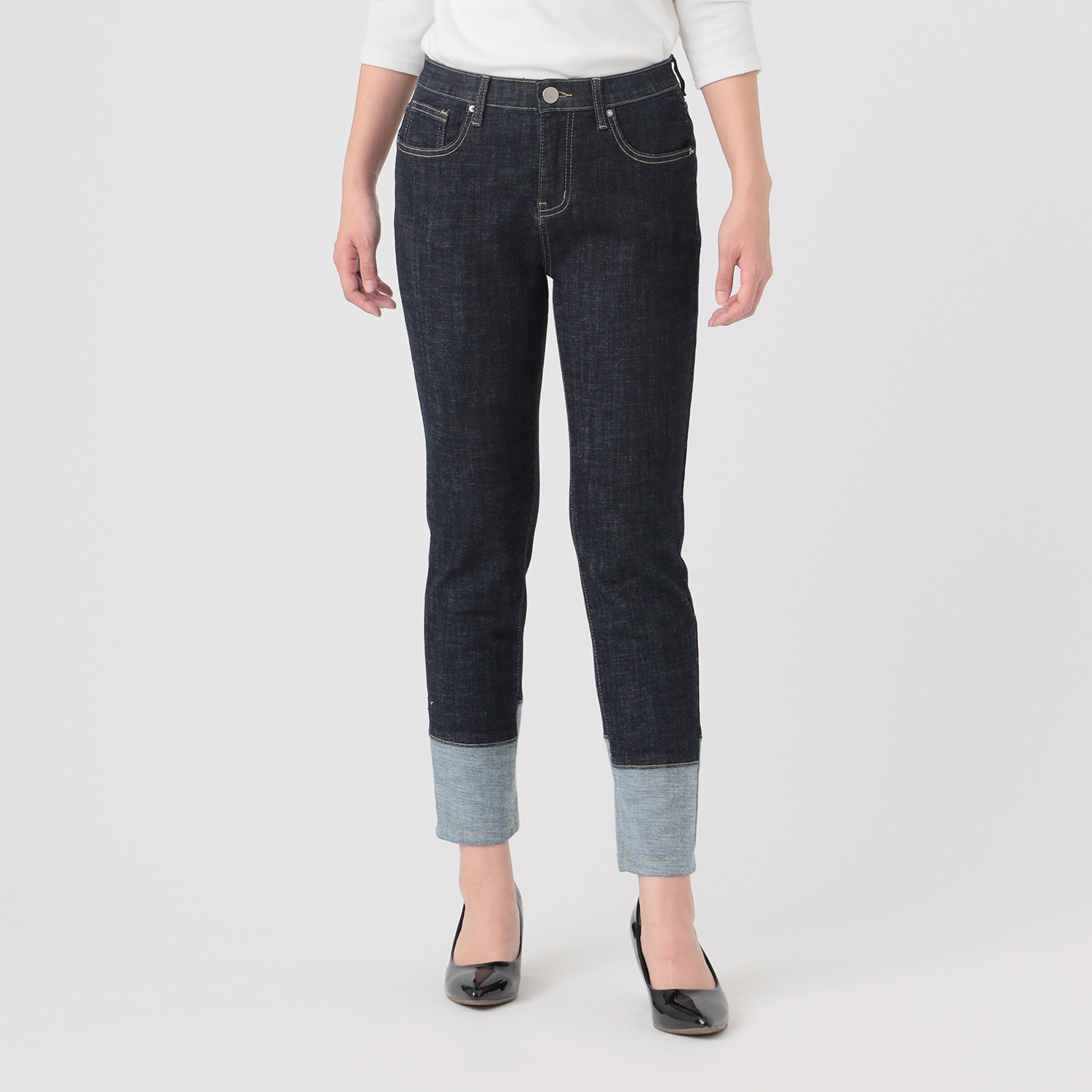 インディマーク 折り返し風デザイン ボーイフレンド デニムパンツ