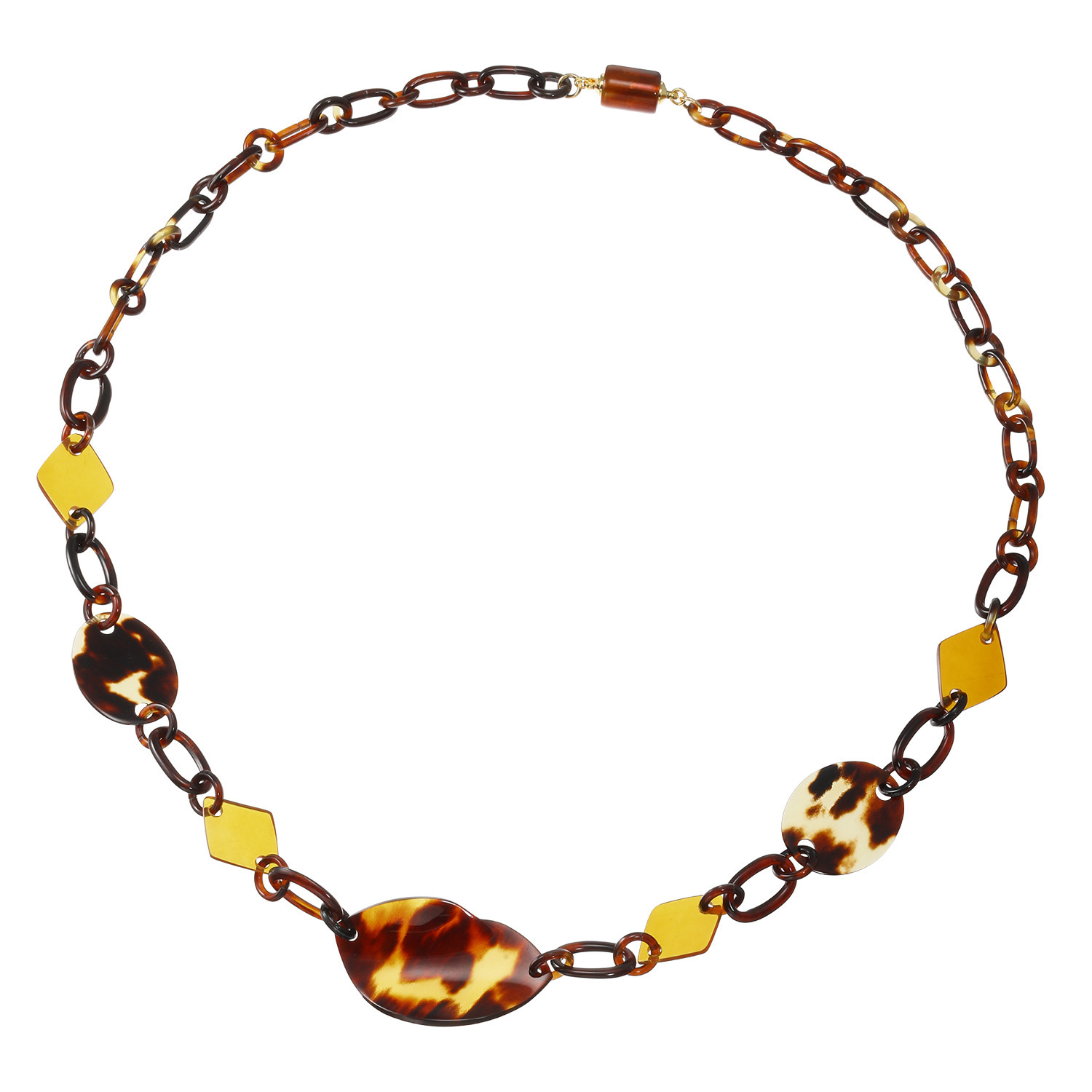 べっこう堂 本べっ甲白甲＆ 茨布＆無地 リーフパーツアクセント デザインネックレス