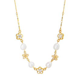 シマ・リリアーナ ＣＺ＆淡水パール フラワーモティーフ ネックレス